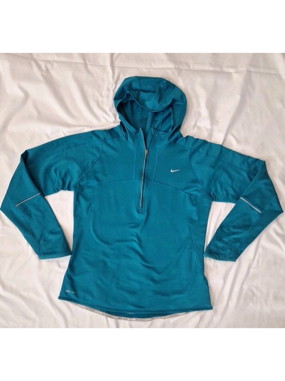 Nike Women's Dri-Fit Running Sz M 1/2 Zip Pullover Hoodie Micro-Fleece Teal